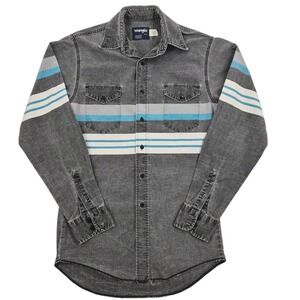 Wrangler Brushpopper Mens Striped Acid Wash Grey Western Shirt Regular Fit 15-34